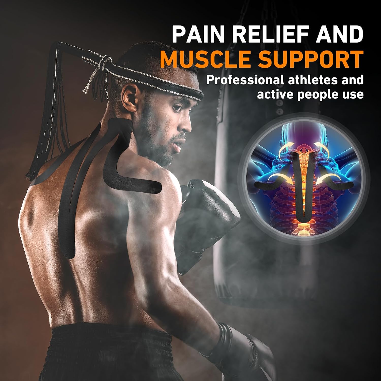 Kinesiology Tape for Shoulder&Neck, 12 Count Shoulder&Neck Tape Precut, KTQUICK Original Cotton Waterproof & Breathable, Enhance Elastic Kinesiology Athletic Tape for Shoulder&Neck Support (Black)