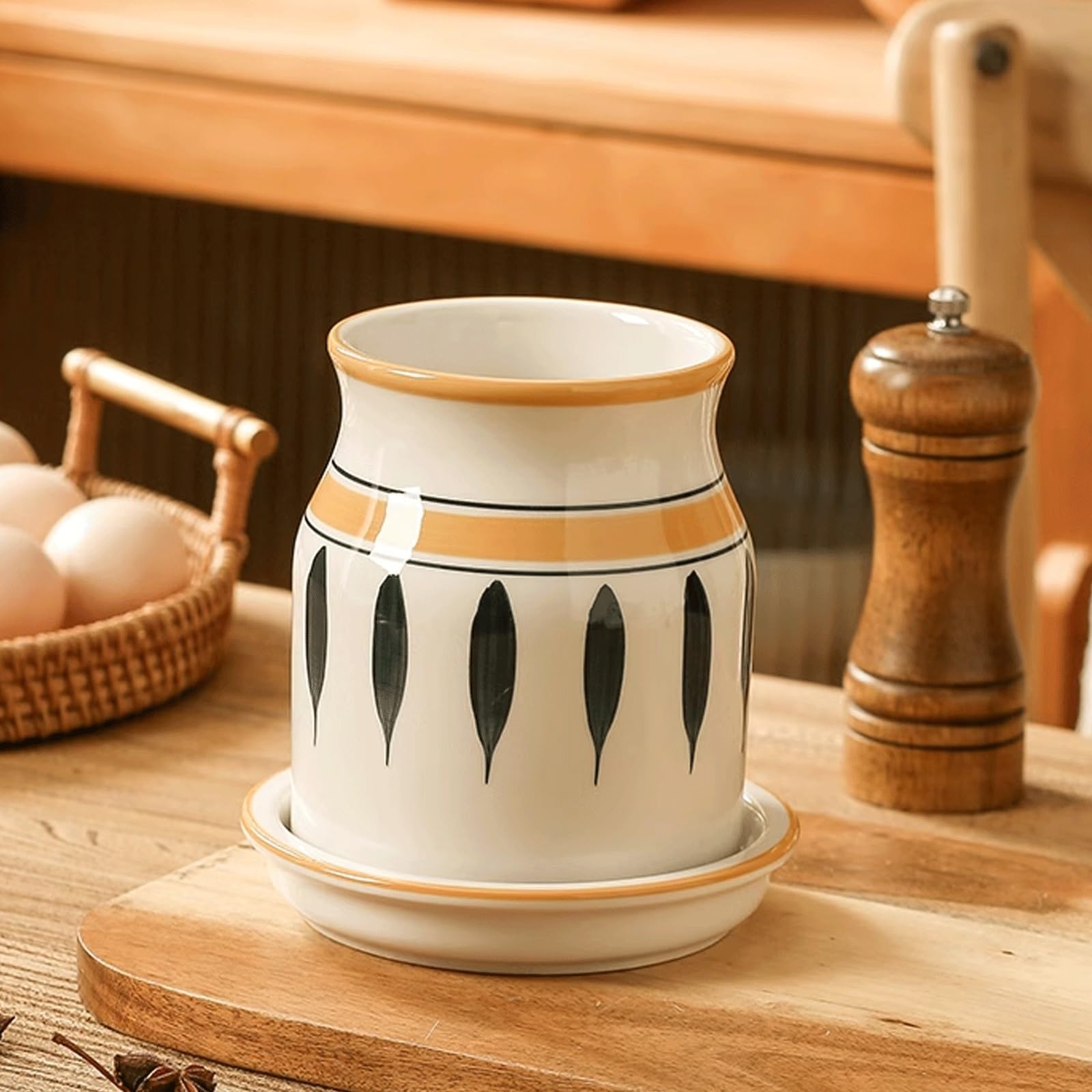 Eiauiuo 01 Utensils Pot Utensil Crocks Ceramic Utensil Holder Draining Base For Tea Spoon Storage Pot Tea Room And Multifunction Countertop Kitchen Use(01)