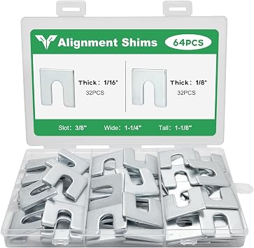 Alignment shims, Auto body fender alignment shim, Slotted shims 1/16" & 1/8" Thick32 Each 3/8" Slot, Metal shim for Camber, Caster & Toe Adjustment 64 PCS