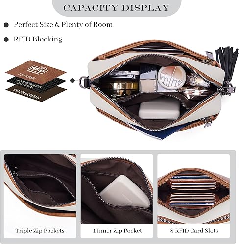 Miniatura 3 de Roulens Bolsa cruzada pequeña con triple cremallera para mujer, correa ancha para teléfono, bolsa de hombro con ranuras para tarjetas de crédito