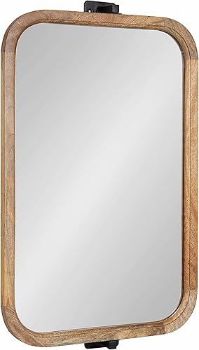 Kate and Laurel Hogan Espejo pivotante rectangular de madera redondeada, 20 x 33 pulgadas, madera marrón natural, espejo pivotante redondo ajustable