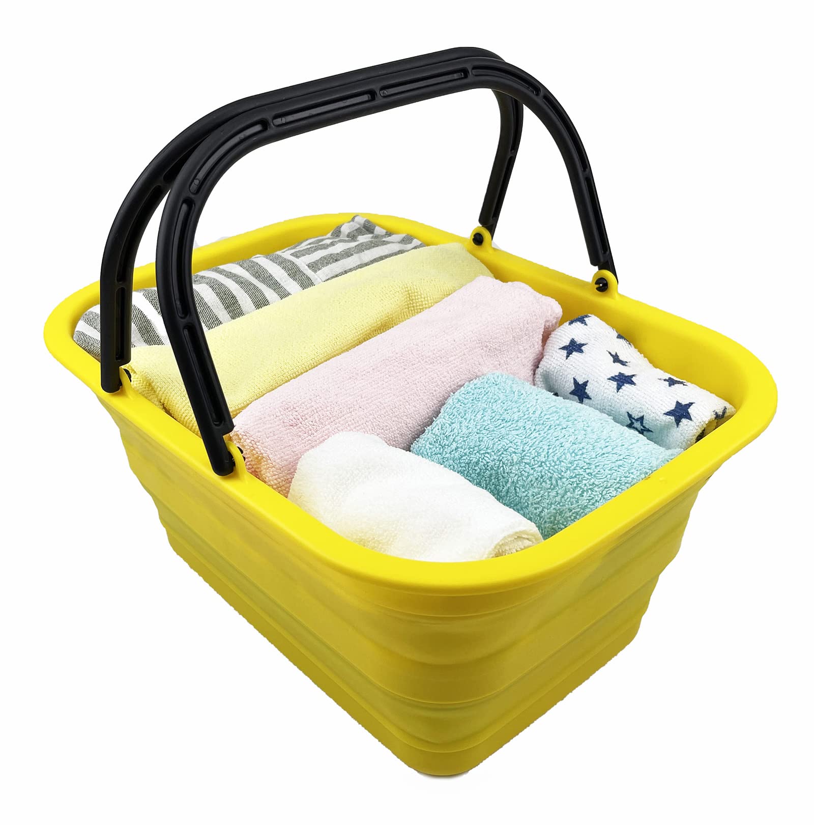 SAMMART 12L zusammenklappbare Wanne mit Griff – tragbarer Outdoor-Picknickkorb/Krater – Faltbare Einkaufstasche – platzsparender Aufbewahrungsbehälter (Gold-gelb)