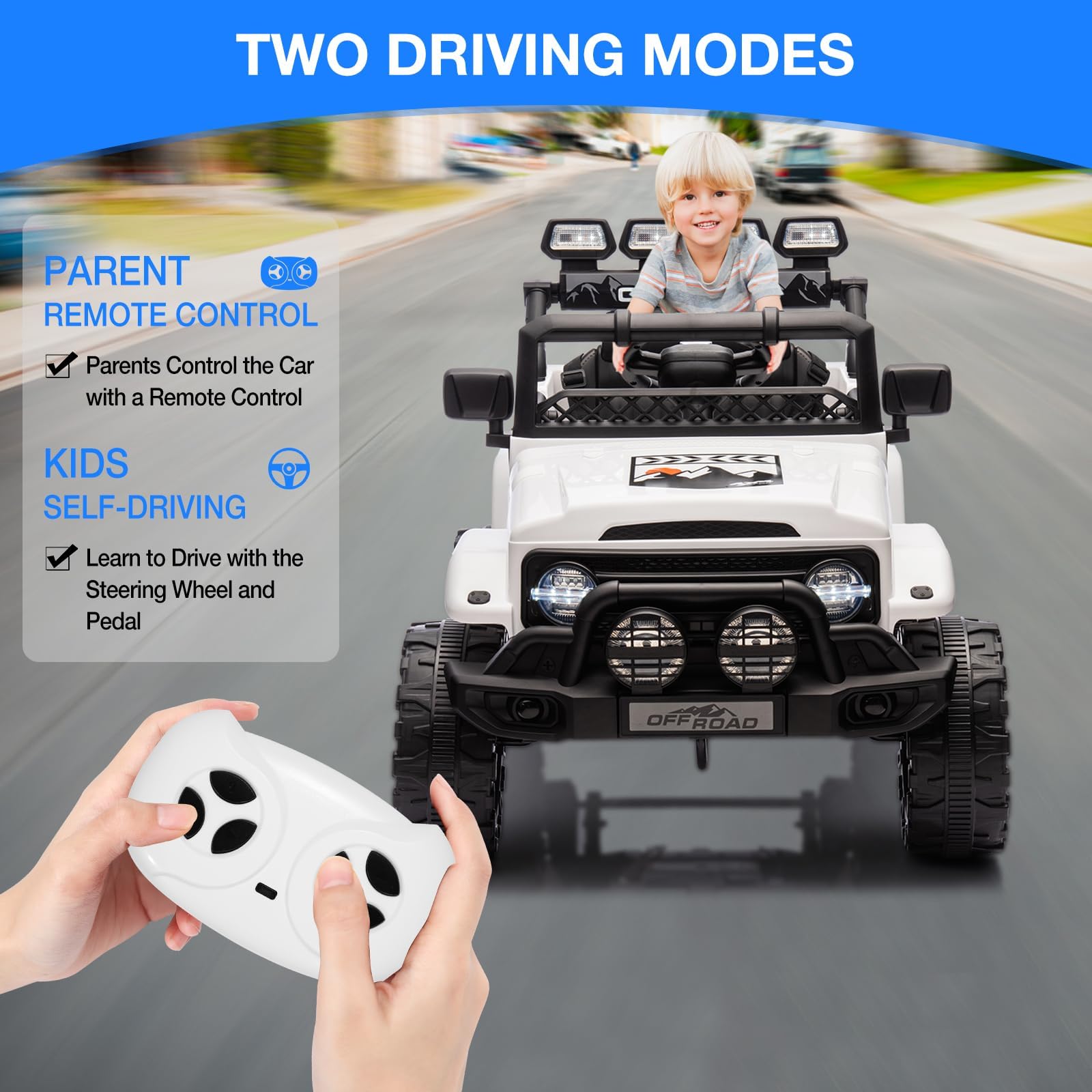 Auto elettrica per bambini 12V 2 posti con telecomando 2.4G - 3 velocità, luci LED, musica, senza fili, clacson - Veicolo elettrico per bambini 3-8 anni, massima sicurezza - Bianco