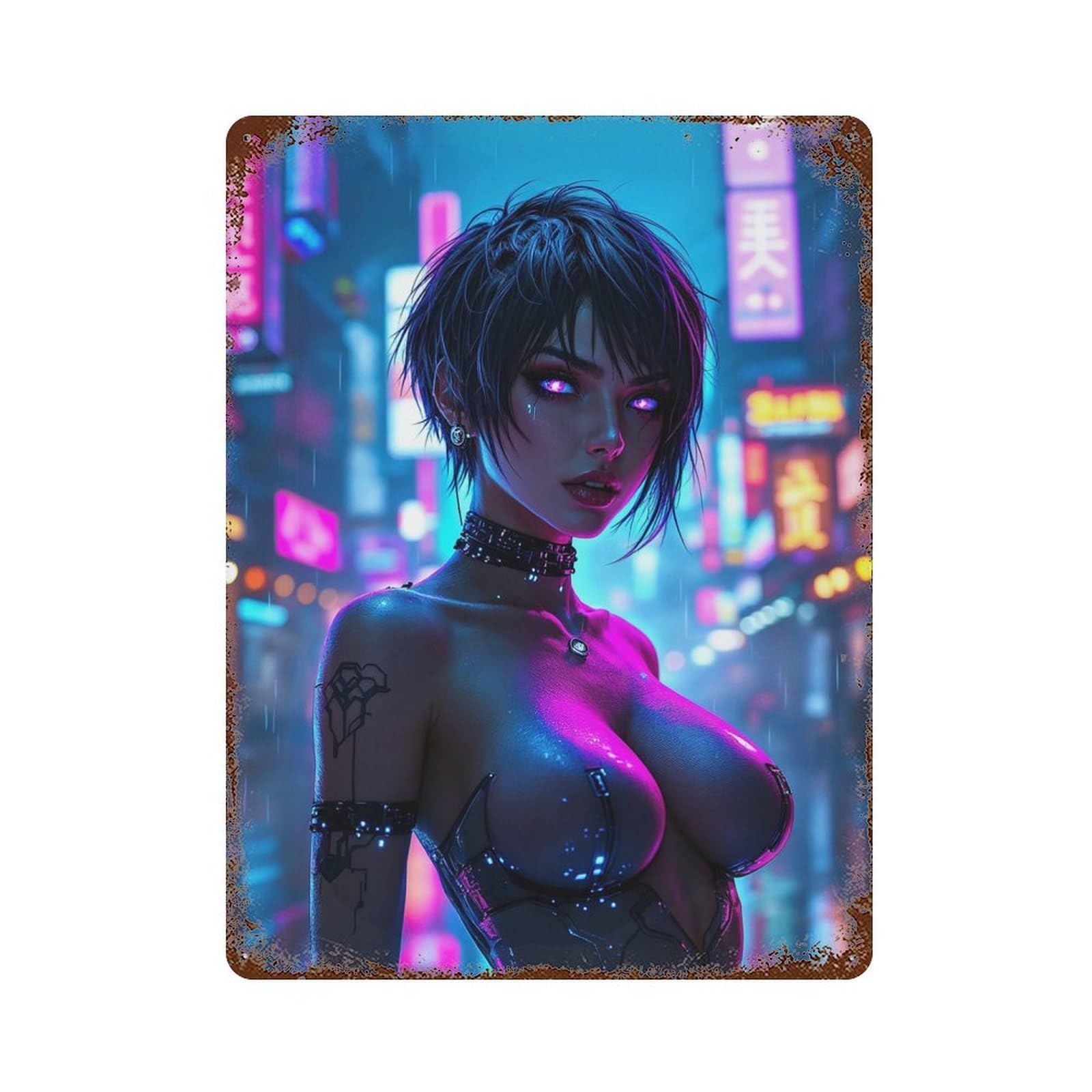 Woman in Neon City Distressed Metal Wall Sign 15.7"x11.8", Rustic Home Decor for Living Room, Hallway And Home Decor
