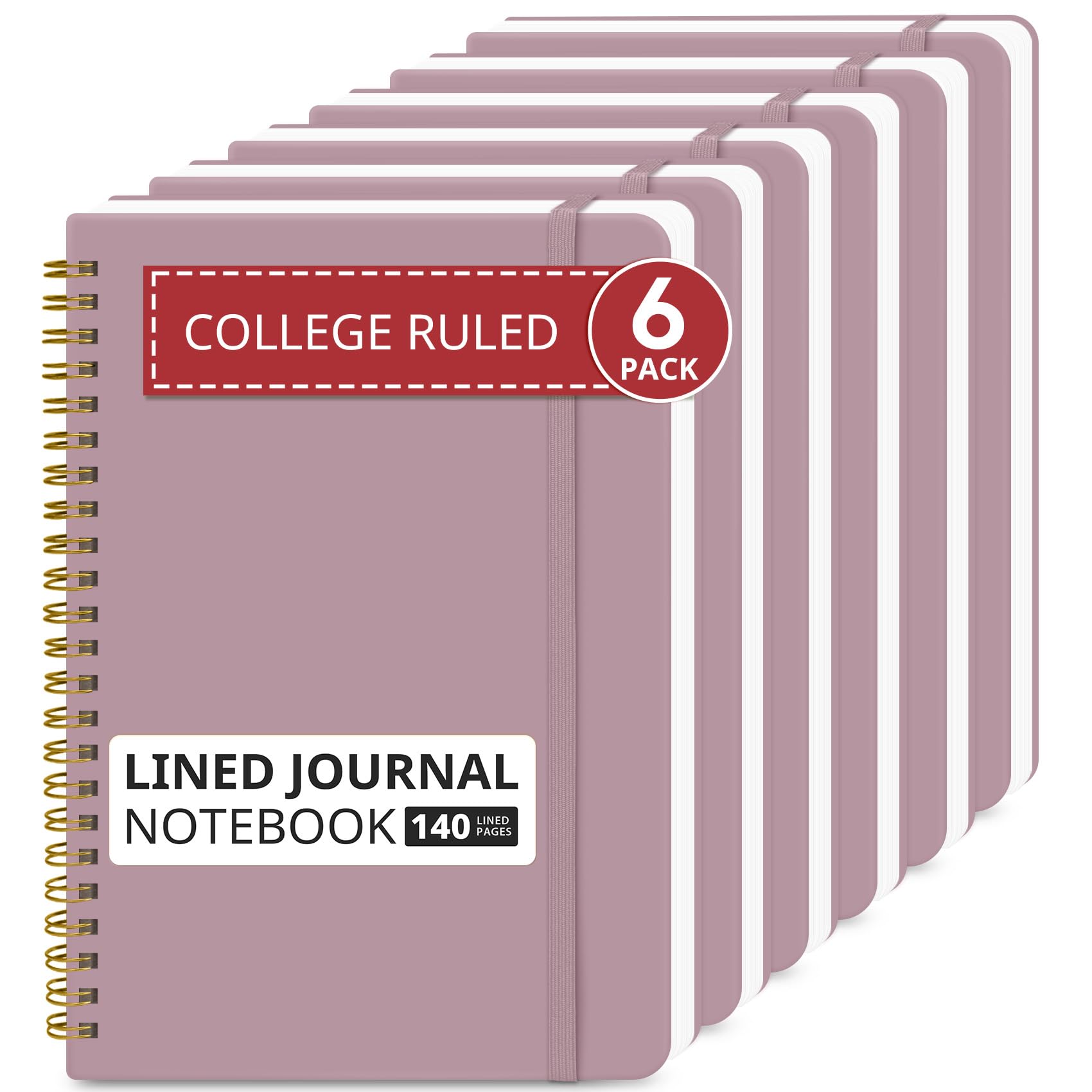Taja Liniertes Spiral-Tagebuch, Notizbuch für Damen und Herren, 140 Seiten, College-liniert, Hardcover-Notizbuch für Arbeit und Notizen, Tagebücher zum Schreiben, A5 (14,5 x 20,1 cm), Boho-Violett, 6