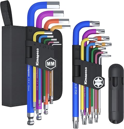 Juego de llaves Allen de 18 piezas de llaves Allen y llaves Allen métricas de brazo largo, llave Allen con mango en T, juego de llaves hexagonales