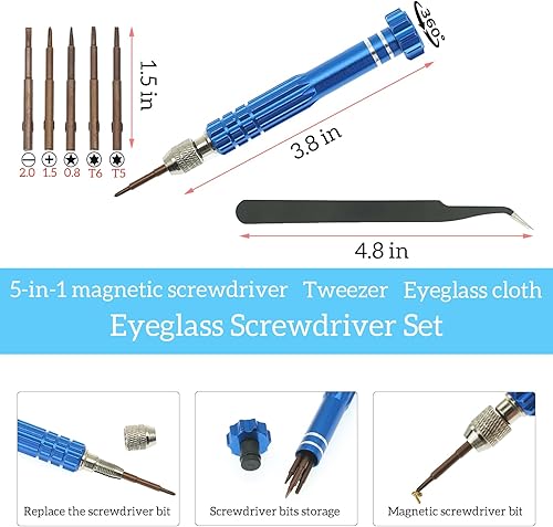 Miniatura 4 de Kit de reparación de lentes de ojo, kit de reparación de lentes mejorado con tornillos (oro y plateado), destornillador de anteojos 5 en 1,