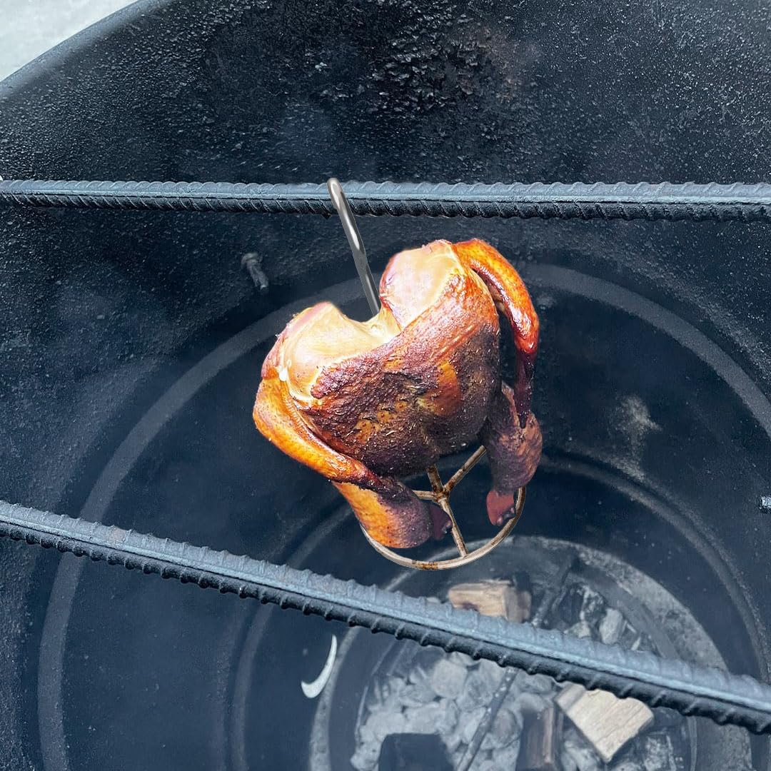 Juego de soporte vertical para freidora de pavo, pincho Al Pastor con picos de tamaño extraíbles (1 base, 1 brocheta y 1 colgador de pollo), colgador de pavo para carne a la parrilla, acero inoxidable 7