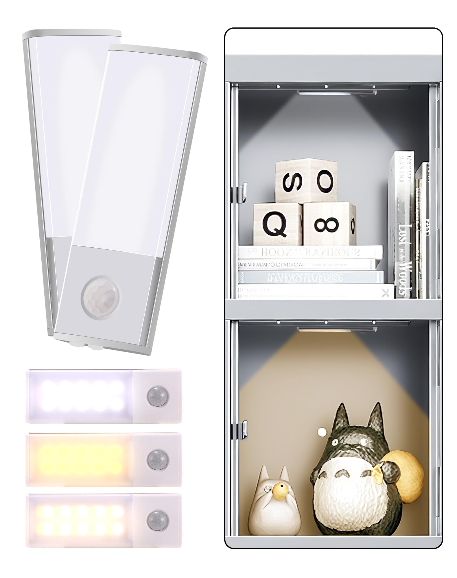 2 Pack Magnetic Locker Light,LED Motion Sensor Cabinet Light with 3 Color Temps for Dorm Room,Portable School Locker Decorations Accessories Closet Lights for Girls