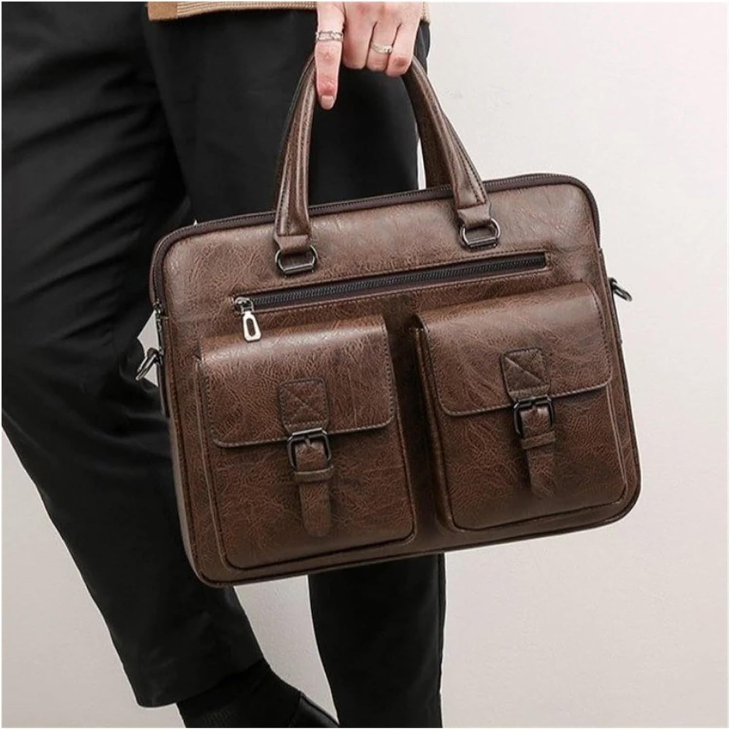 Briefcase Men's Business Briefcase Bag Leather Office Tote Bags For 14 Inch Laptop Large Capacity