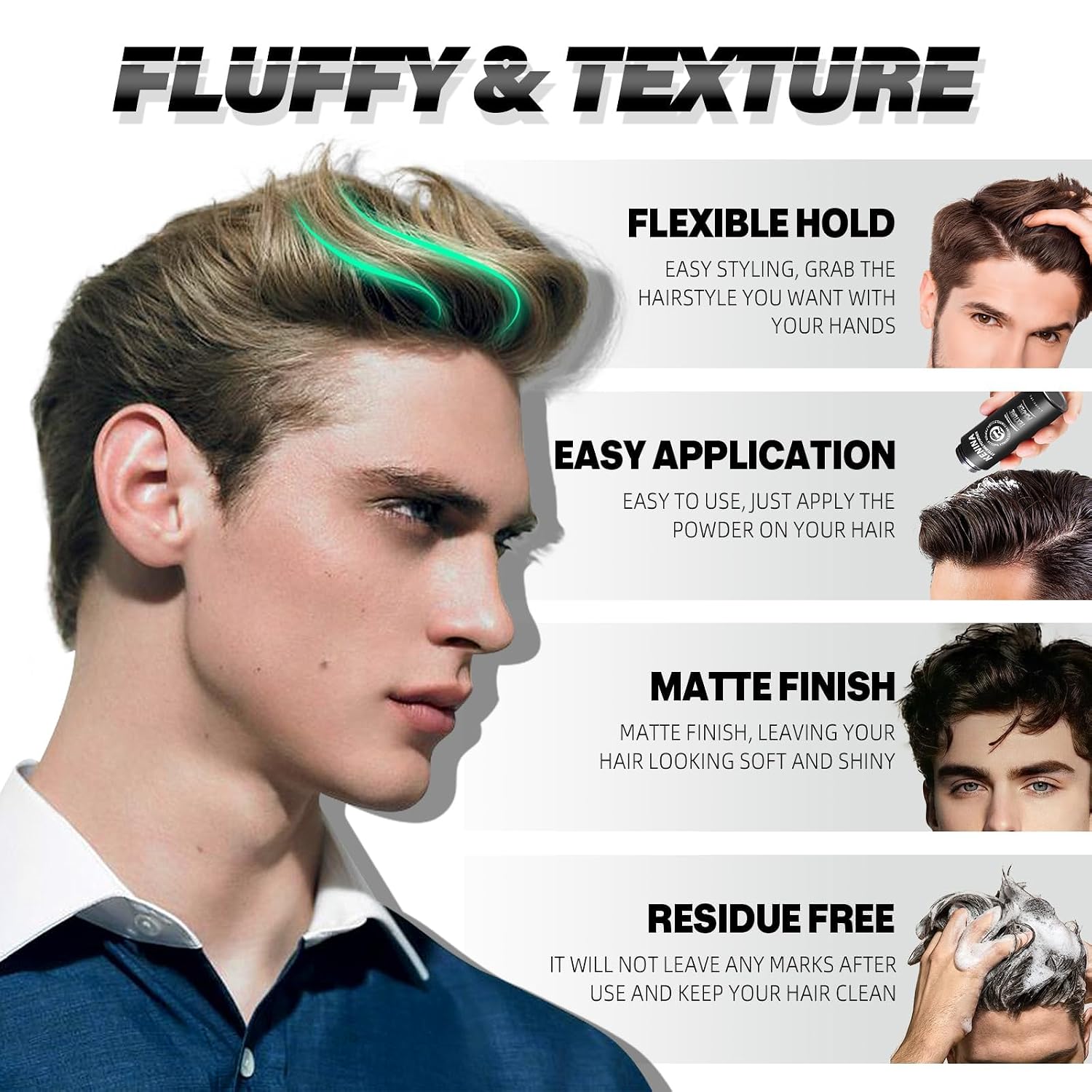 Texture Powder for Men&Women, Volumizing and Texturizing Hair Styling Powder for Men Creates Volume Matte, Lightweight Finish, Men's Hair Root lifting powder Easy to Apply-Travel Essentials(1.05 oz)