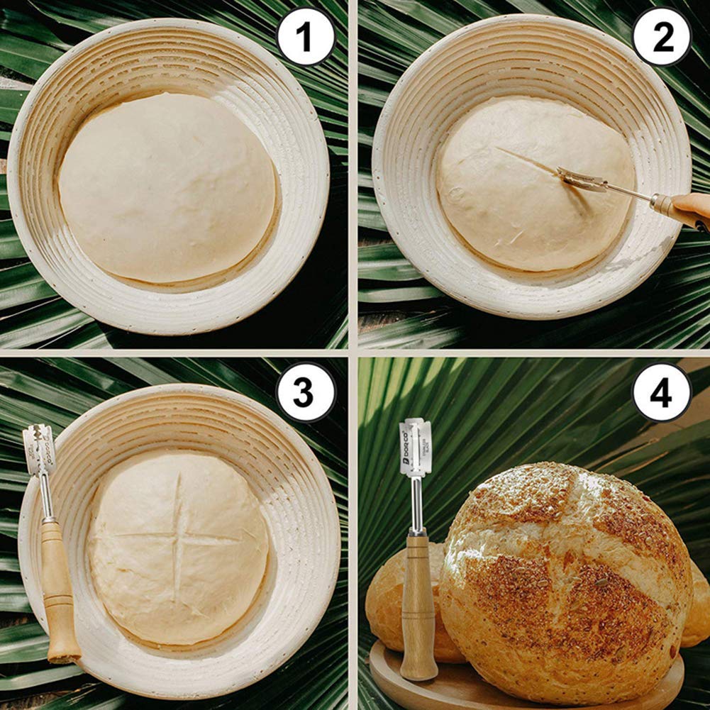 Cestello per la Preparazione del Pane/Cestini di lievito Naturale Banneton/Ciotola in Rattan in Aumento con Liner e taglierina per Pane, per fornai Professionisti,10.2in