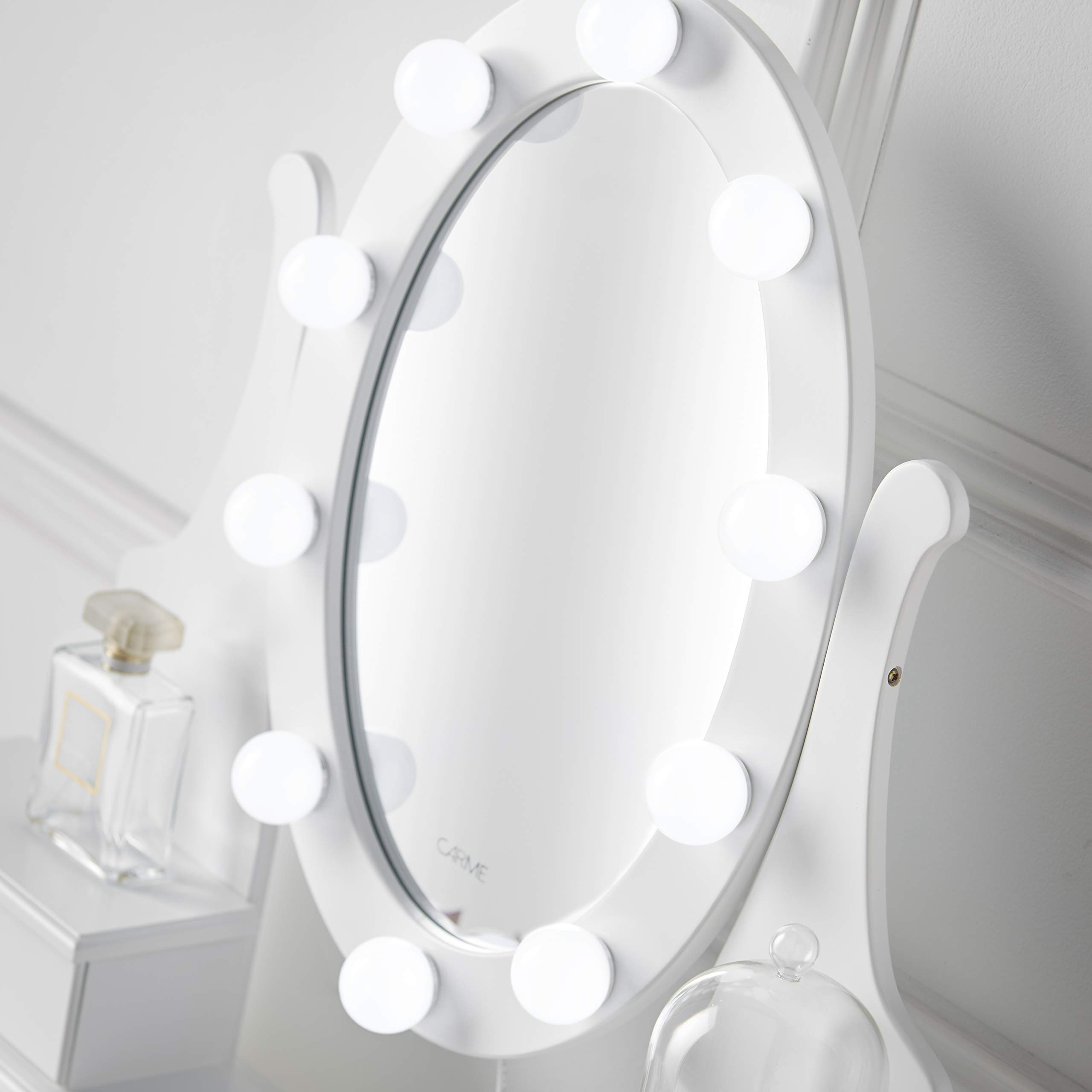 Buy CARME White Dressing Table with Hollywood Mirror & Jewellery
