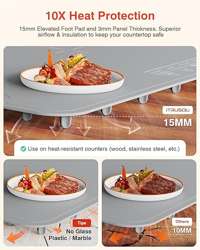 Miniatura 7 de Tapete de calentamiento eléctrico para alimentos, con temporizador de 1 a 99 horas, 7 ajustes de temperatura, calefacción patentada de superficie