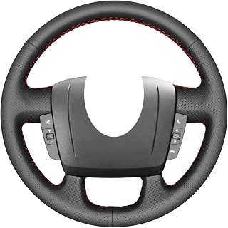 Mewant Custom steering wheel cover with hand sewing, black faux leather, microfiber leather, steering wheel cover