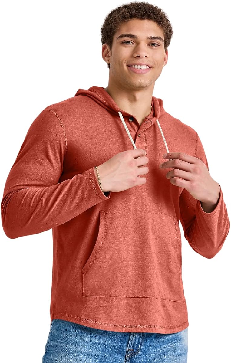 Originals Mens Cotton Henley Hoodie, M, Red River Clay, Medium