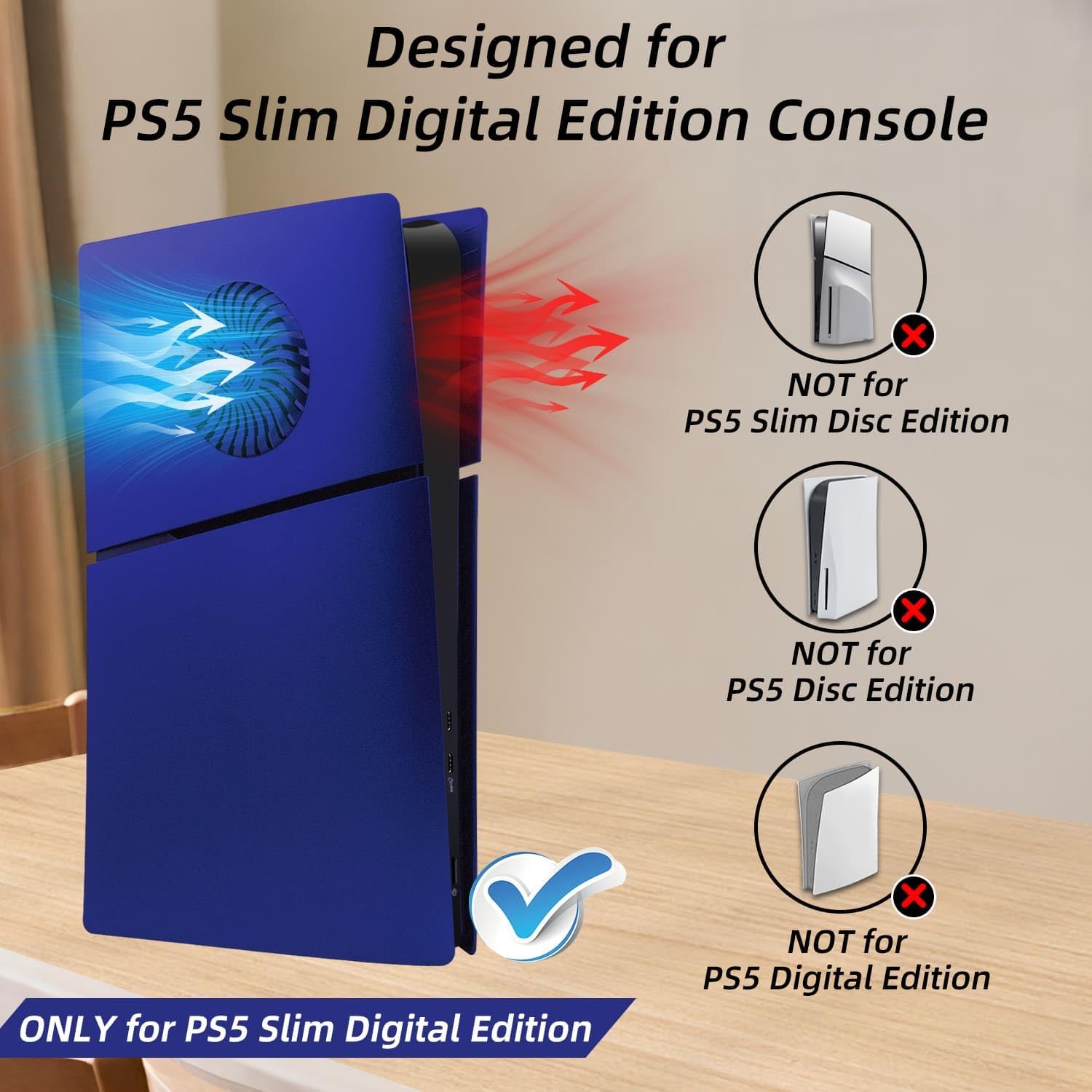 Mcbazel Face Plates for PS5 Slim Digital Edition Only, Anti-Scratch Replacement Panels Cover Plates Shell Case with Cooling Vent Compatible with PlayStation 5 Slim Digital Edition Console - Blue