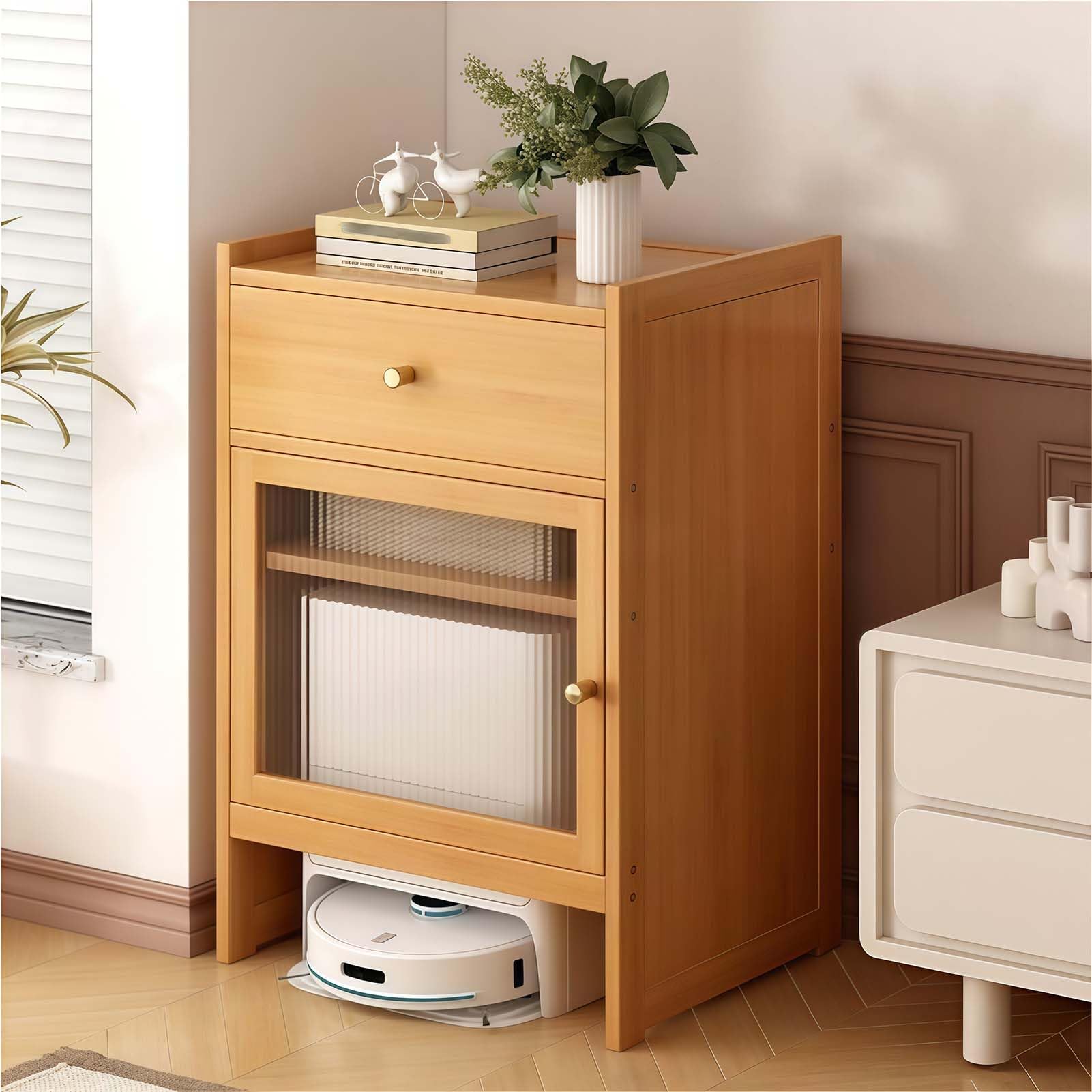 BHGFYXBS Robot Vacuum Sto Cabinet Side Table Multi Tier With Adjustable Shelves Der & Doors Ideal For Living Room & Kitchen Efficient Robot Cleaner Rack,Natural,Natural
