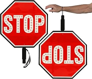 18" LED Stop/Slow Paddle, Flashing Traffic Control Hand Held Reflective Warning Slow Stop Sign with Two Lighting Modes (STOP/STOP)