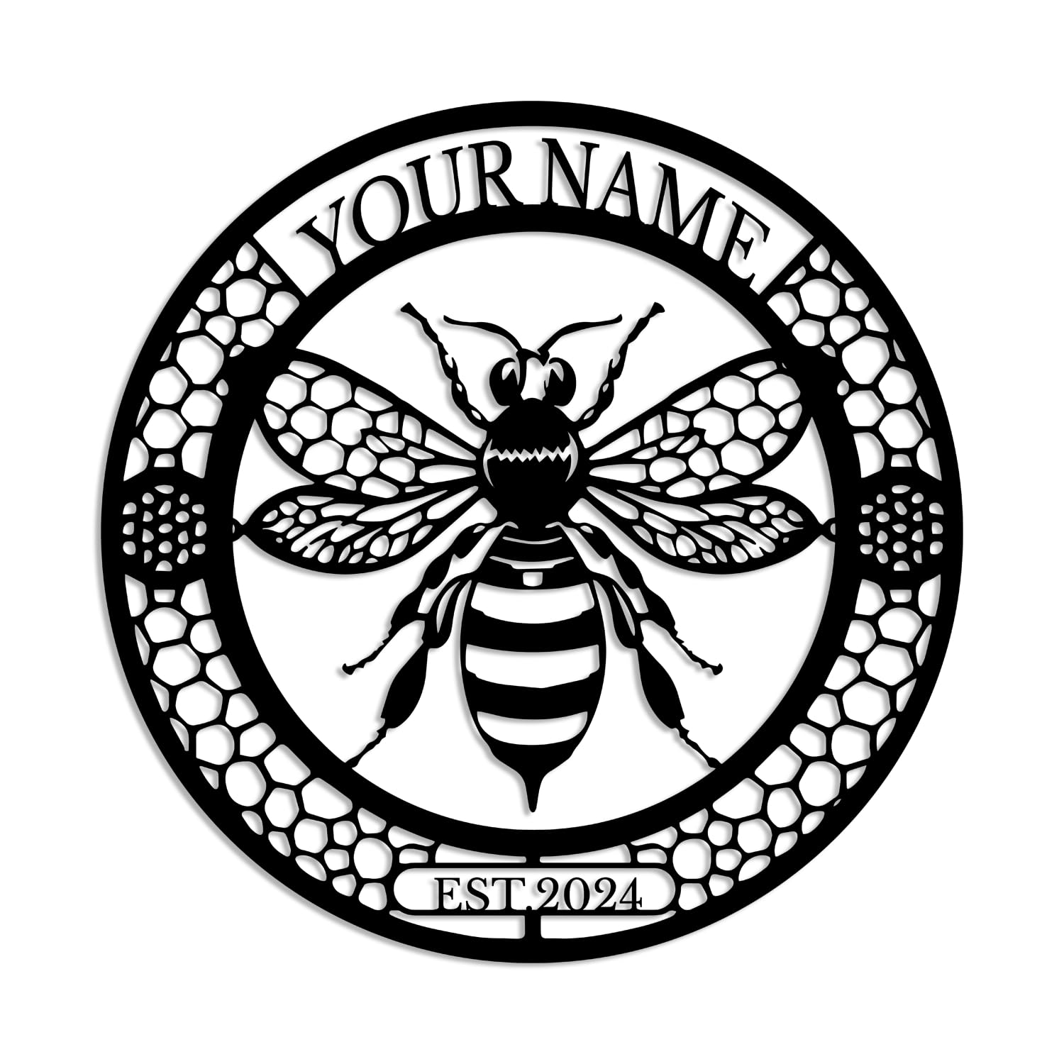 Kissesuu Honey Bee-F Custom Honey Bee Metal Wall Sign, Personalized Metal Bee Decor, Honeybee And Hives Sculpture,Bee Garden Art, Gift For Bee Keeper, Bee Farm Sign, Gardener Decor,Bee Farm Sign, Bee Art (Honey Bee-F)