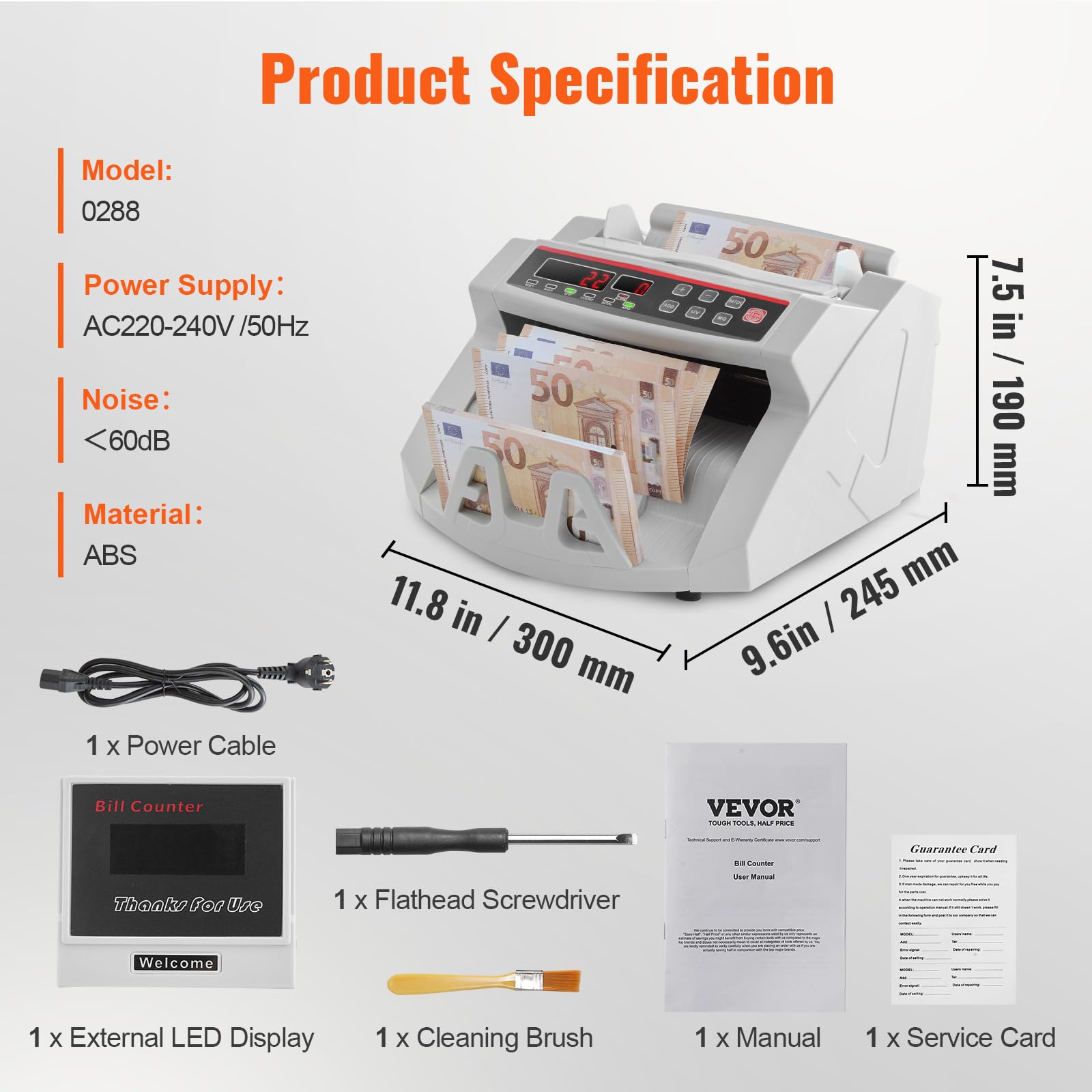 Contatore professionale di banconote in euro OiDFE, rilevatore di contraffazione UV MG, velocità > 1000 pezzi/min, selezionatore portatile, contatore di banconote con display bianco