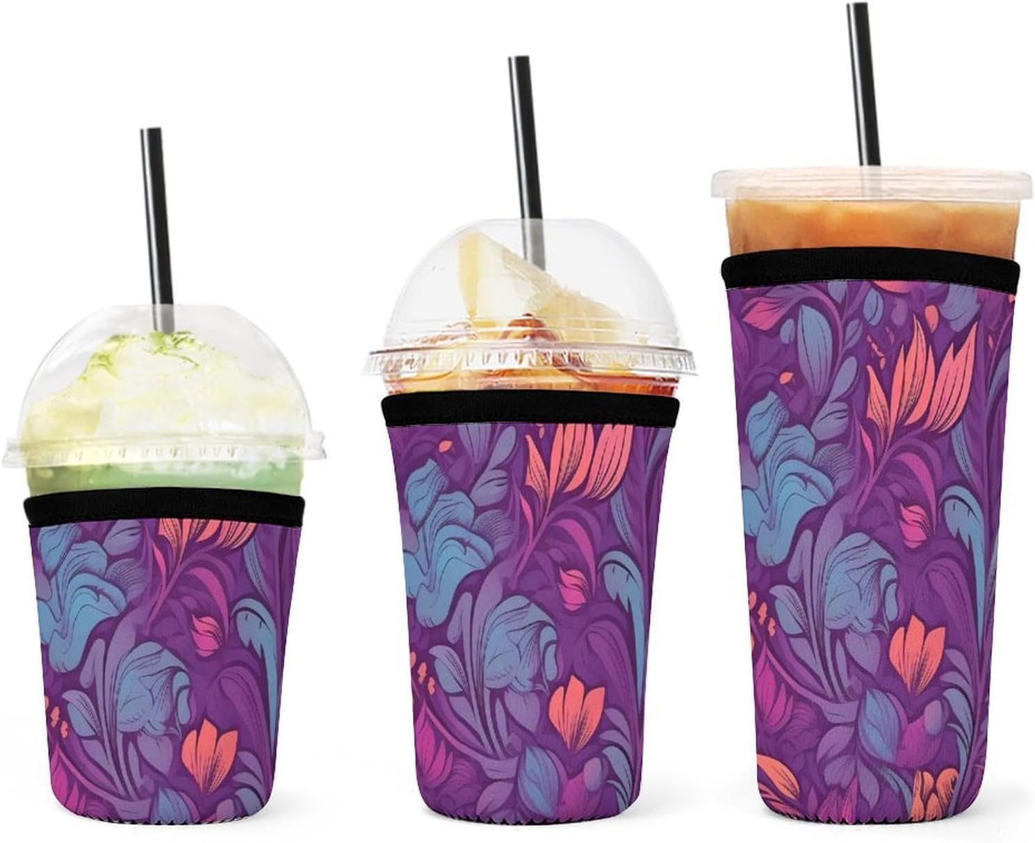 3 Pack Neoprene Cup Sleeves, Stretchy Reusable Drink Cup Cover Universal