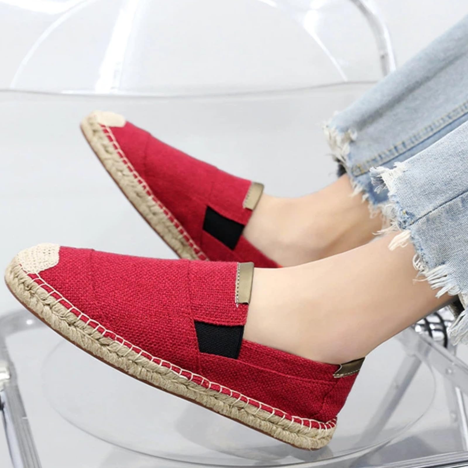 Scarpe Pescatore Uomo Estate Lino Senza Lacci Traspiranti(Rosso,41) | Tessuto leggero favorisce il flusso d’aria garantiscono libertà al piede. Ideale per casa e brevi uscite all’aperto.