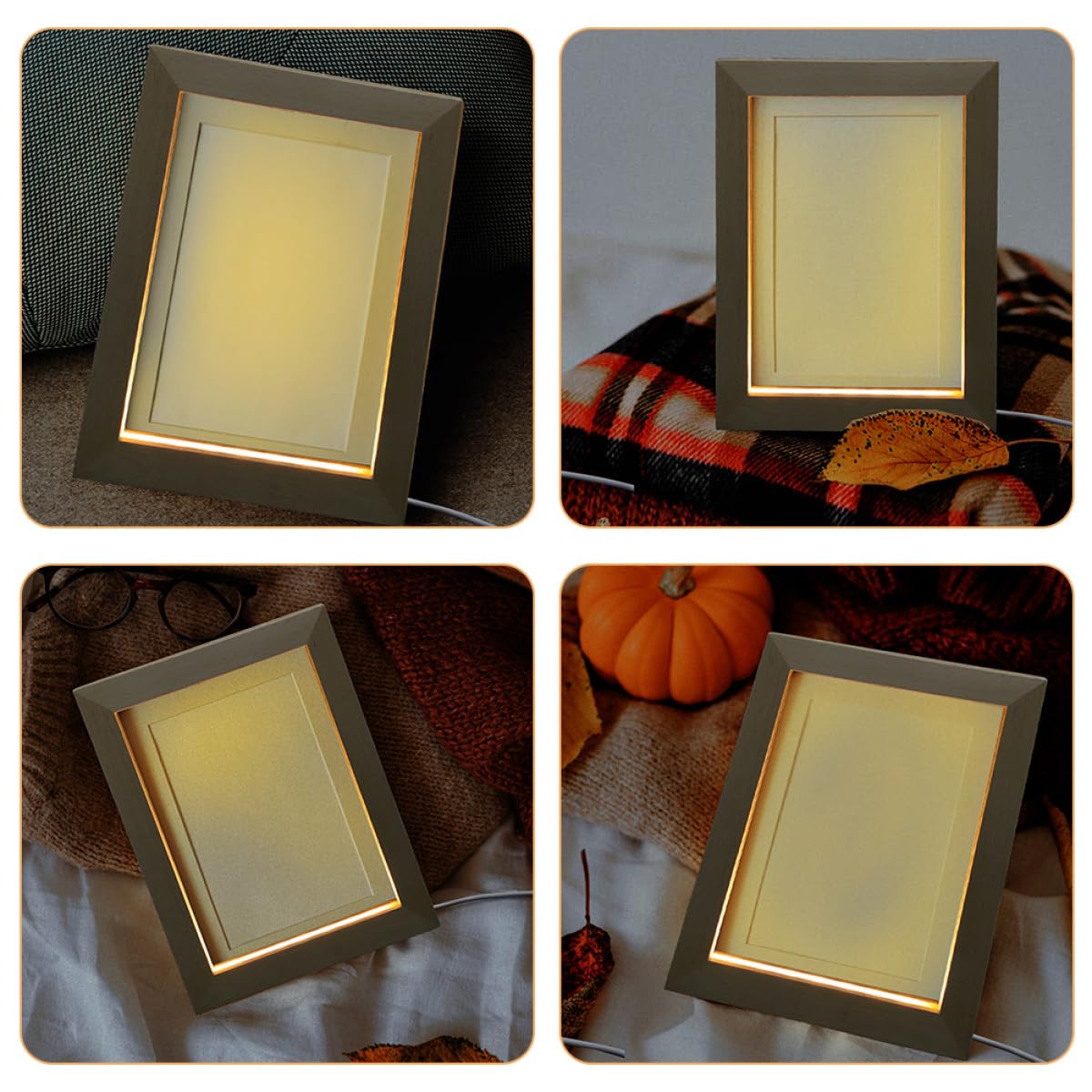 Abaodam Marco de Fotos de Madera con Luz LED Ambiental para Decoración de Mesa y Lámpara Nocturna, Diseño Creativo y Elegante Adecuado para Salas y Dormitorios