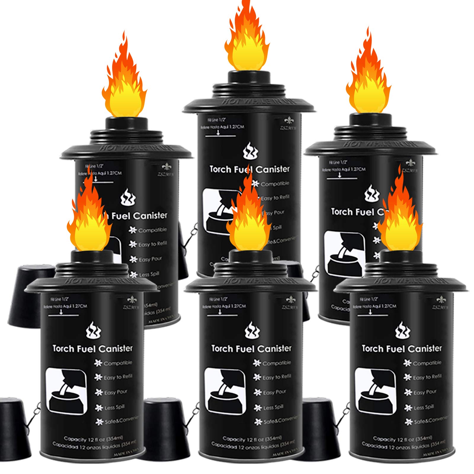 ZSZMFH 6Pcs Torch Canisters, 12 oz Fuel Replacement Canisters, Bamboo Torch Refill Can