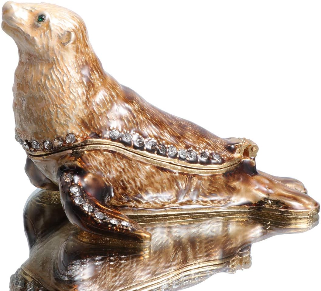 Waltz&FWaltz&F Cute sea Lion Hand-Painted Trinket Box Animal Jewelrybox Figurine Collectible Ring Holder with Gift Box