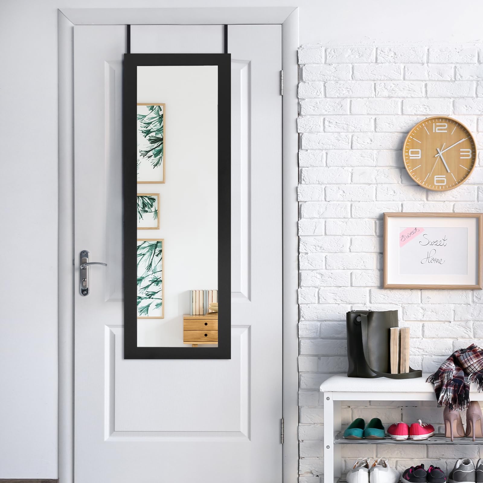 Armoire à Bijoux Murale Avec Miroir Pleine Longueur - Noir - Grand Rangement