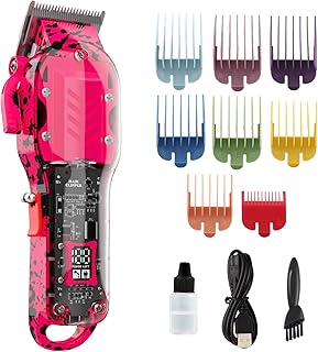 Tuanchuanrp Professional Hair Clippers for Men, Cordless Barber kit for Hair Cutting & Grooming, Hair Clippers Set for Barber Haircut with LED Display 8 Fade Taper Combs(Pink)