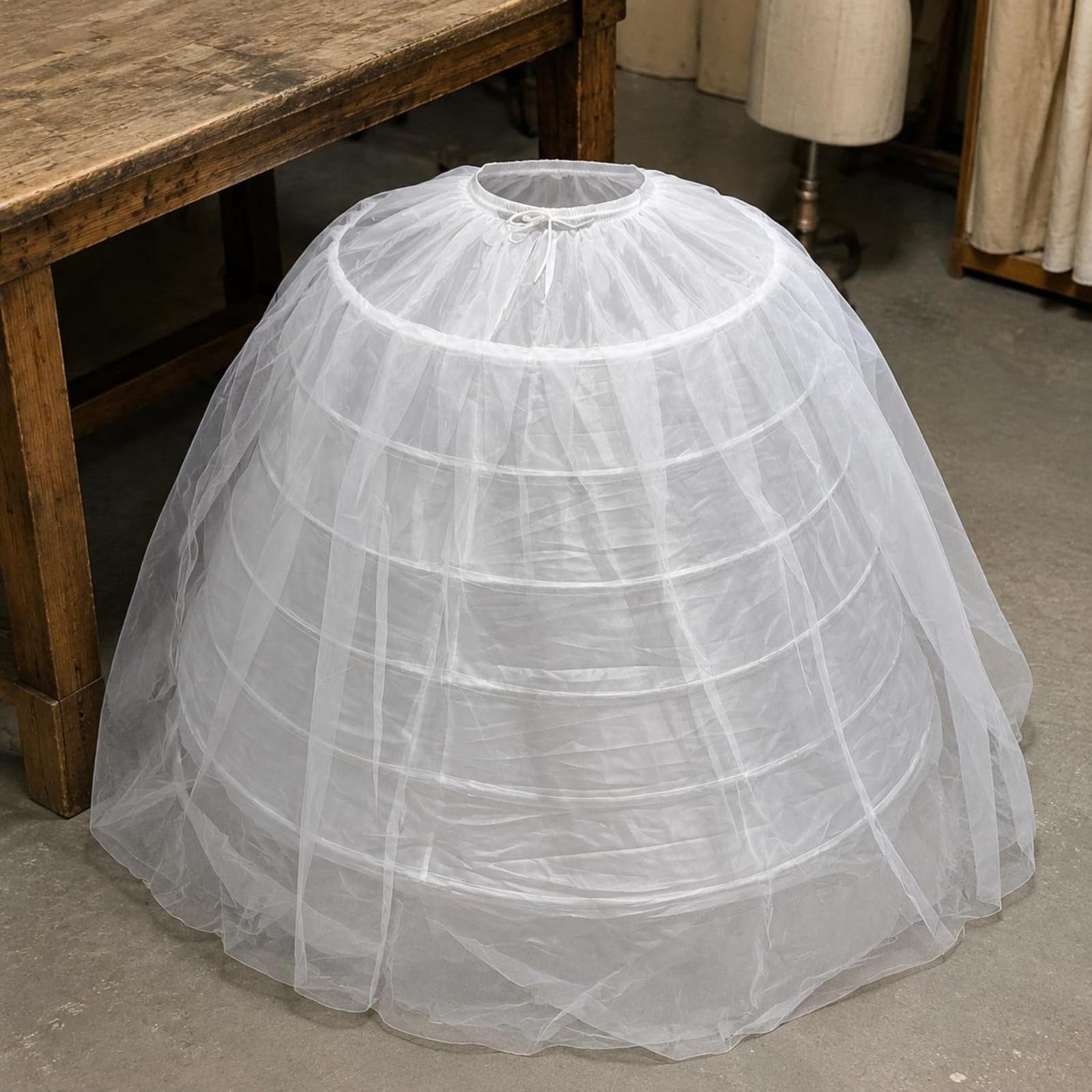 Sottogonna da Sposa Crinolina Ampia Sei Cerchi Telaio in Acciaio Tulle Traslucido Vita Arricciata Regolabile per Formale E Voluminosa Adatta a Matrimonio Danza Esibizioni