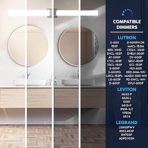 Miniatura 5 de LUXRITE Lámparas LED cuadradas para tocador de baño, 48 pulgadas, níquel cepillado, 5 CCT 2700K-5000K seleccionables sobre espejo, barra de luz de