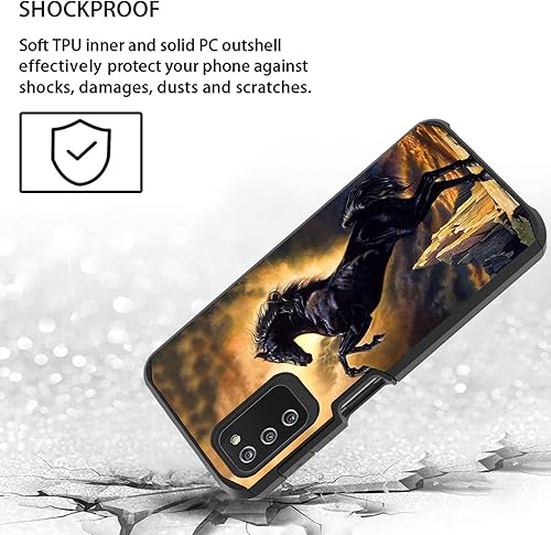 Miniatura 2 de Funda para Galaxy A03S, diseño temático de caballo 2 en 1 híbrido PC duro y silicona suave resistente de doble capa a prueba de golpes funda de