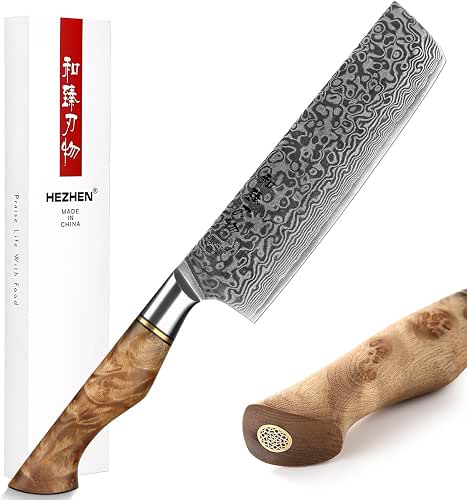 HEZHEN 18CM Japanischer Stil Damast Nakirimesser, Küchenmesser 67 Schicht Damaskus