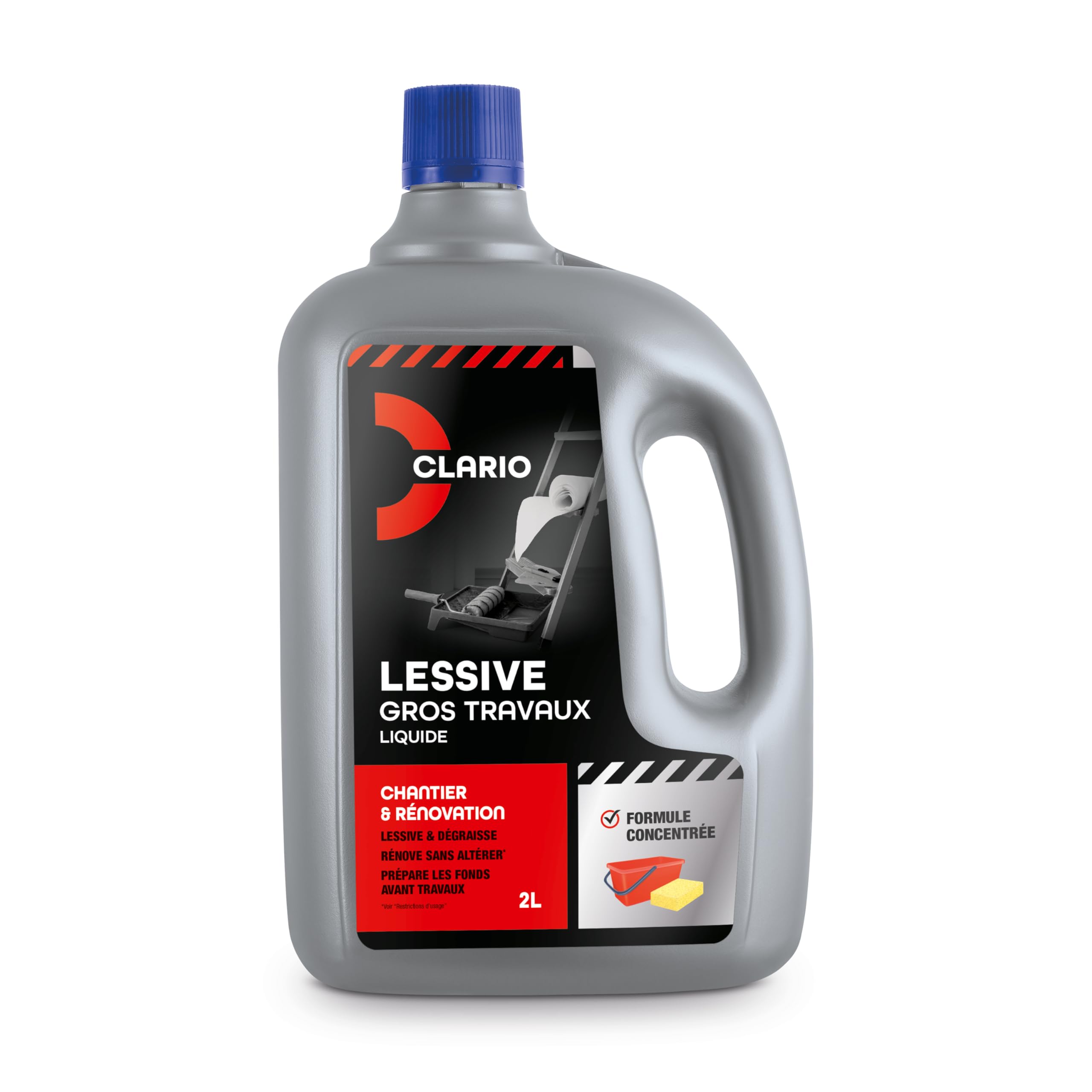 Lessive Liquide Décrassante Clario 2L - Nettoyant Spécial Chantier et Rénovation