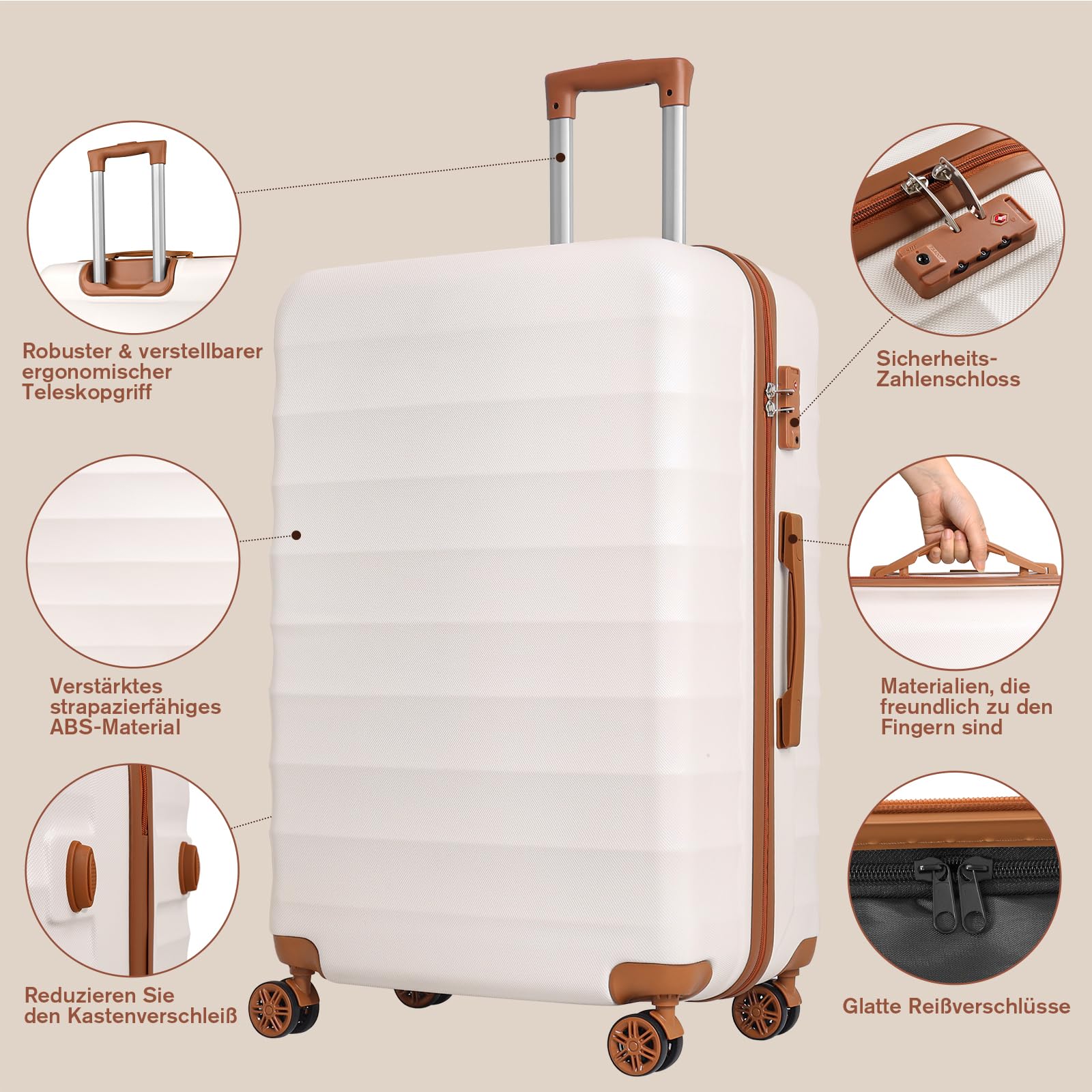 Set valigie, beige e marrone, [55*38*24] cm, [68*45*28] cm, [77*48*33] cm
