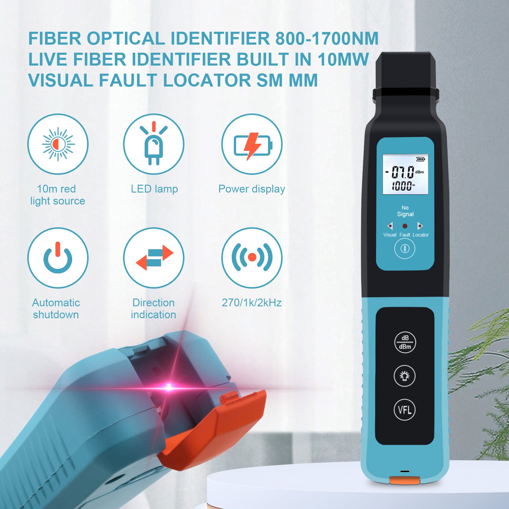 Identificateur de fibre optique 800-1700 Nm Identificateur de fibre vivante Localisateur visuel de défaut intégré 10 Mw SM MM