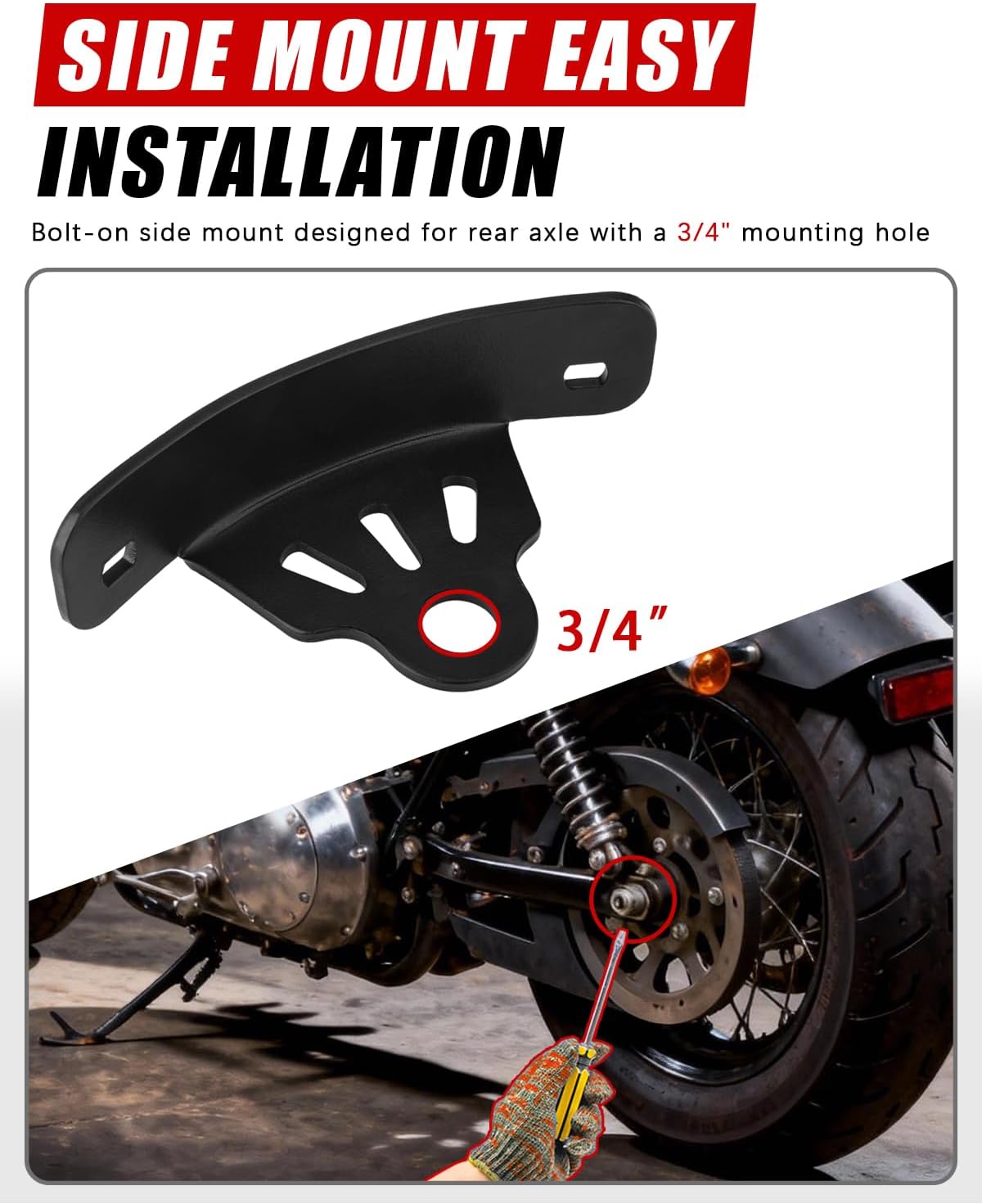Motorcycle Rear License Plate Tag Mount Bracket Side Support Holder Curved Universal Fit for 3/4inch Axle Hole Bobber Chopper Cruiser Cafe Racer Motorbikes (Small Curved, 3/4'' Alxe Hole)