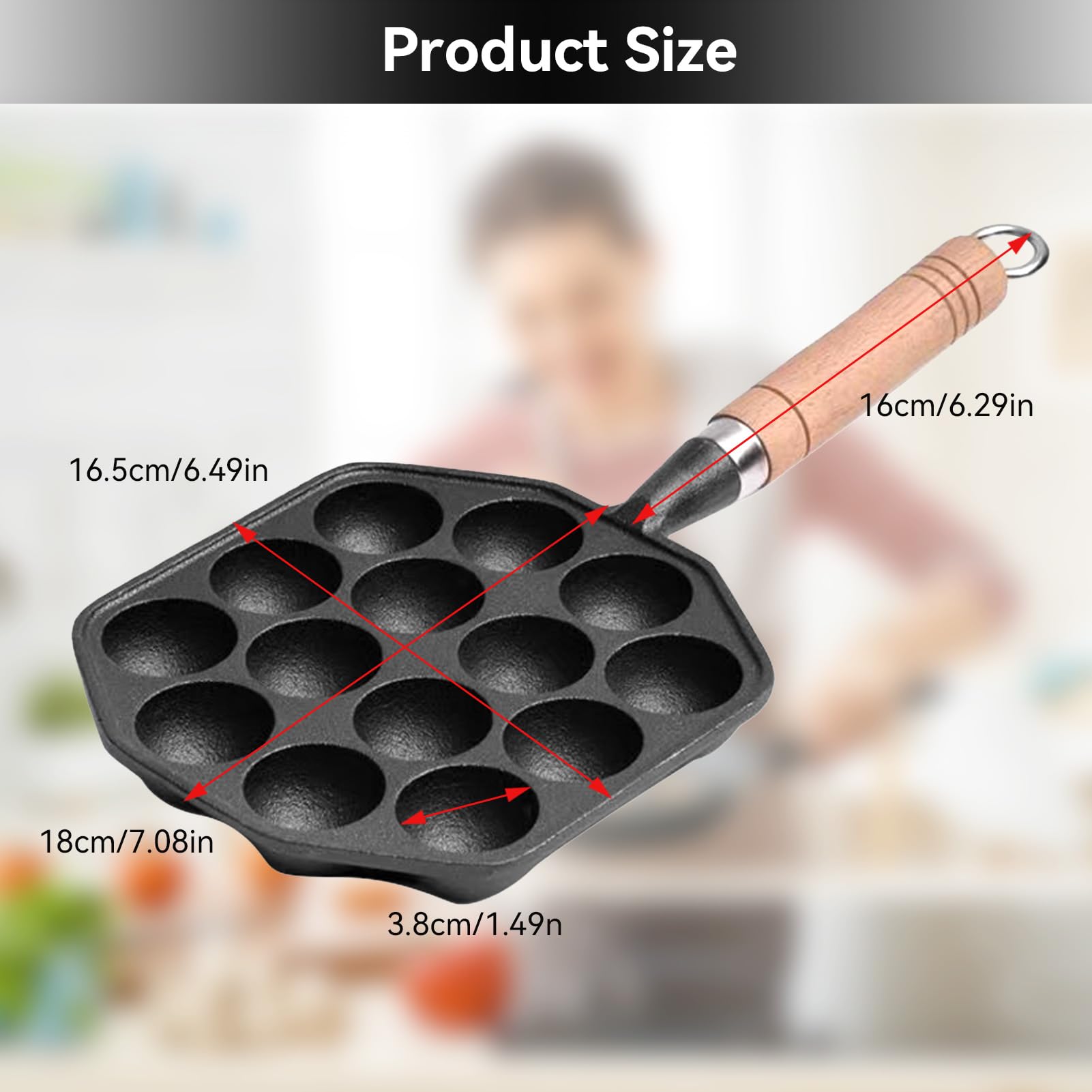 Takoyaki Maker 14 Fori Grill Pan Aebleskiver Padella Antiaderente Manico Legno
