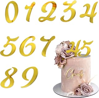 Acrylic Number Cake Topper DIY Cupcake Toppers with 0-9 Numbers Letter Mirrored Gold Picks for Wedding Cake Decorations Happy Birthday Baby Shower Party Supplies (Style 4)