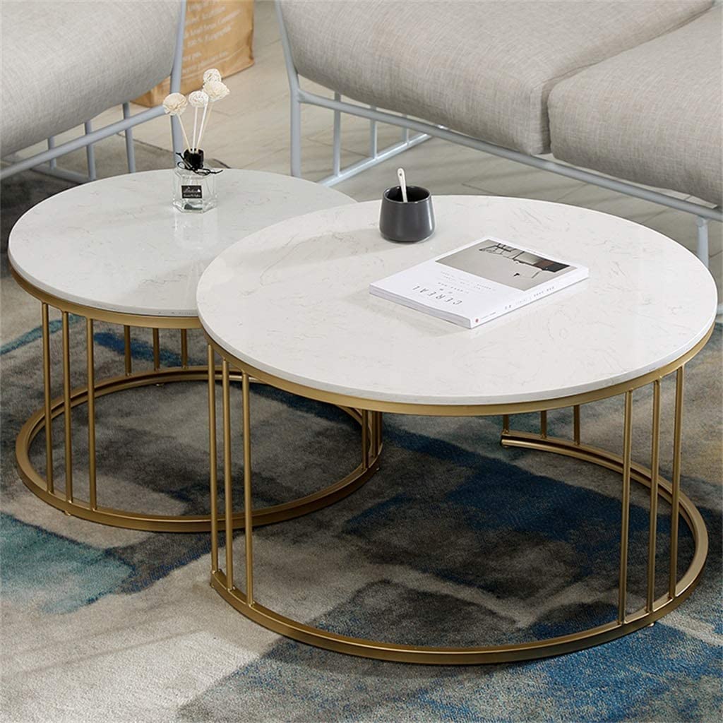 Onlinecollection Coffee Table, Nesting Center Table, Movable Decorative Table, Round Leisure Table, Suitable for Bedside/Hallway/Living Room (Gold & White) Metal-image-48