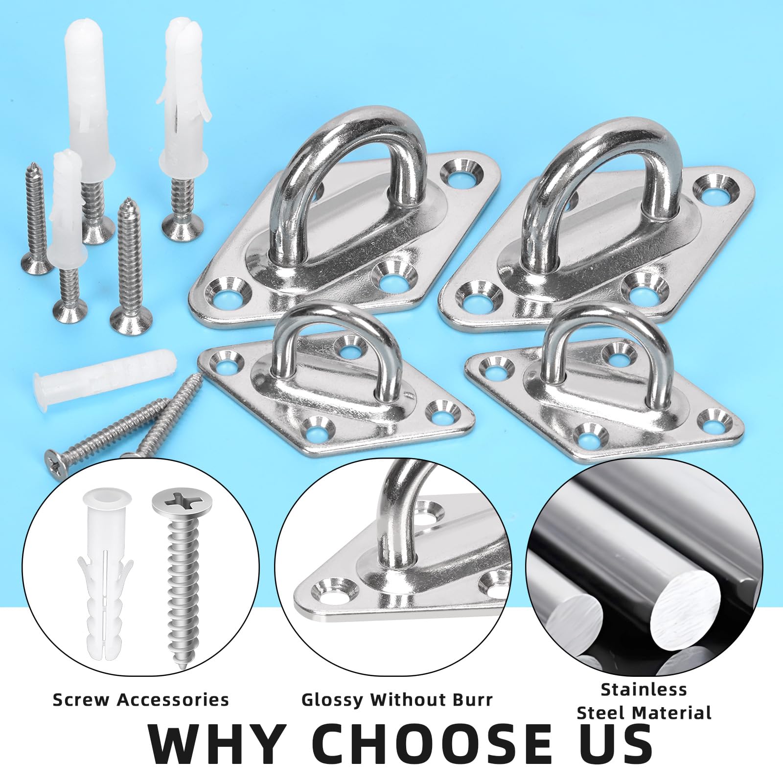 GLARKS 36pcs M8 Stainless Steel Pad Eye Plate Hook Kit - Image 3
