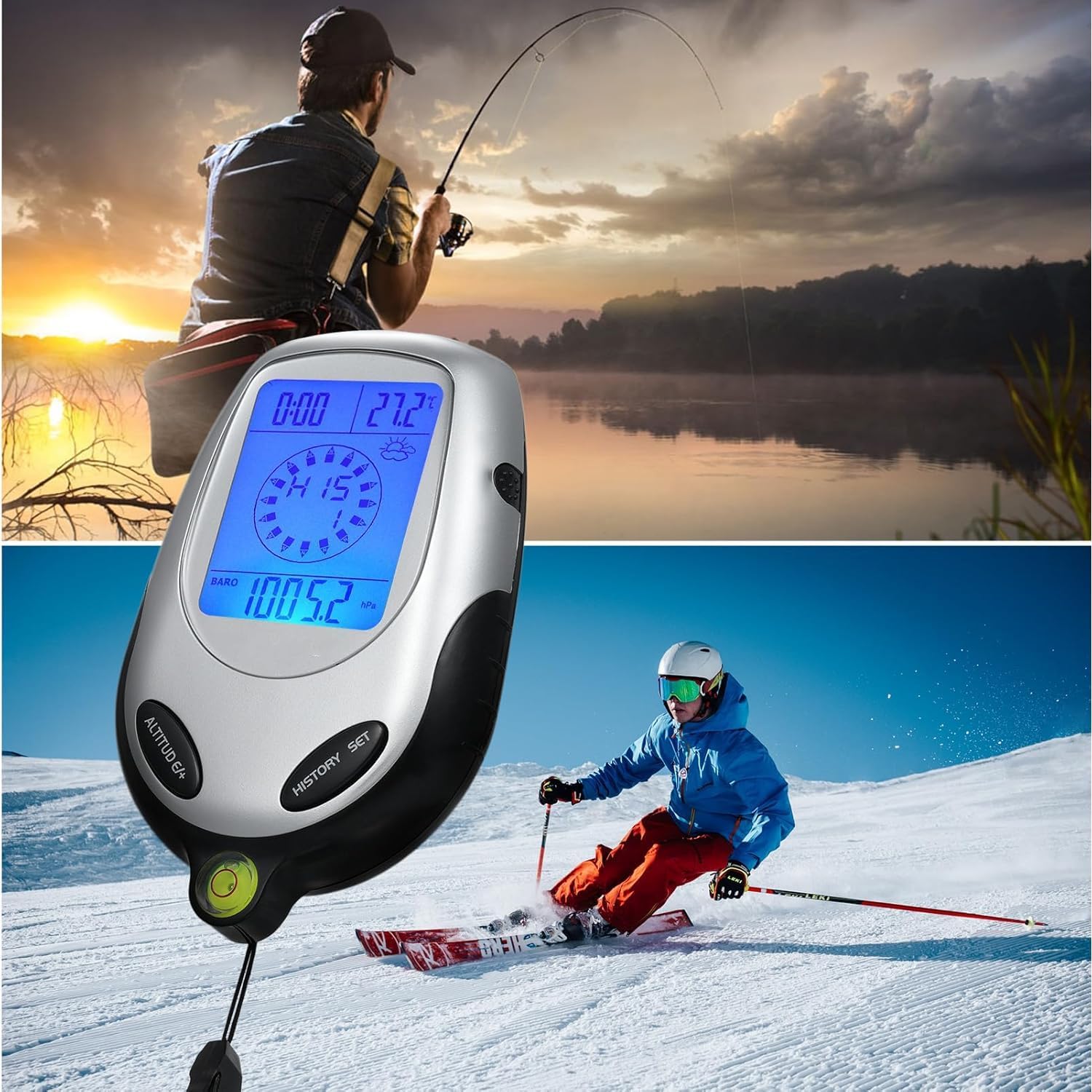 Altimètre numérique boussole baromètre thermomètre avec prévisions météo, heure et calendrier pour sports de plein air et alpinisme