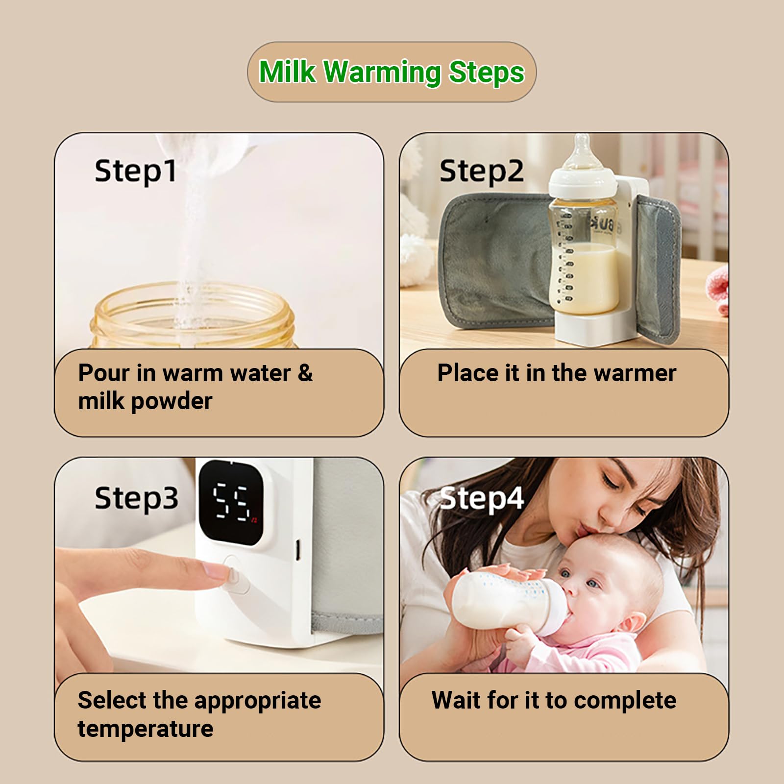 Scaldabiberon Baby – Scaldacollo portatile per biberon, batteria da 6000 mAh, 6 livelli di temperatura, display LCD, riscaldamento rapido senz'acqua per latte materno e pre-alimenti