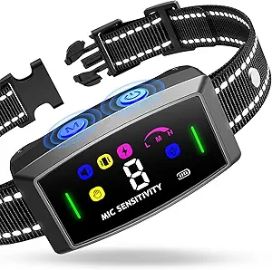 AI Auto Dog Bark Collar, Bark Collar for Large Small Medium Dogs, Smart Anti Barking Training Collar with 8 Sensitivity & 6 Adjustable Mode, Rechargeable Automatic Stop Barking Collar