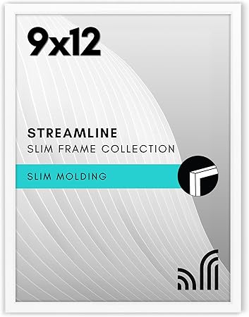 Americanflat 9x12 Picture Frame with Shatter-Resistant Glass - Streamline Collection - Thin Border Photo Frame for Tabletop and Wall Display - Hanging Hardware and Easel Stand Included - White