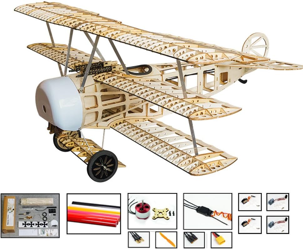 Viloga RC Plane Fokker Dr.1 Triplane Model Kit, Laser Cut Balsa Wood Airplane Kits to Build for Adults, DIY Electric Model Aircarft for Hobby Fly (KIT+Motor+ESC+Servo+Film)