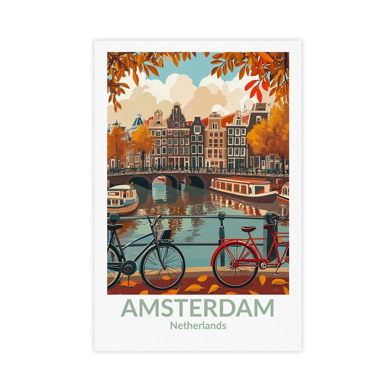 QNVJQKDSI Amsterdam Netherlands Vintage Travel Canvas Poster Wall Art Decor Print Picture Paintings for Living Room Bedroom Decoration 24" L X 36" W